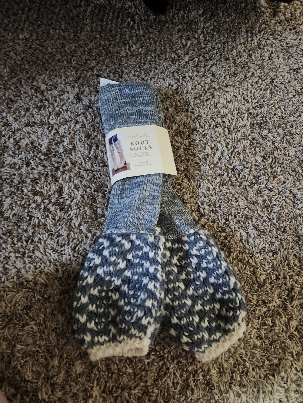 Simply Noelle Blue & White Marled Knit Boot Socks Knit Knee High OS